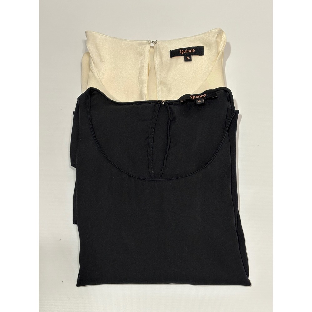 Quince Washable Silk Sleeveless Tank Bundle of 2  Black Ivory XL Quiet Luxury - Picture 10 of 12